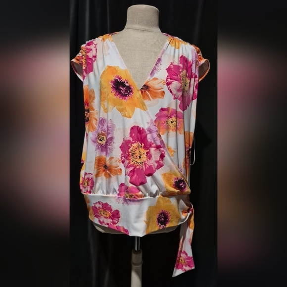 INC International Concepts Tops - INC International Concepts Floral Blouse - Pink and Yellow (A)